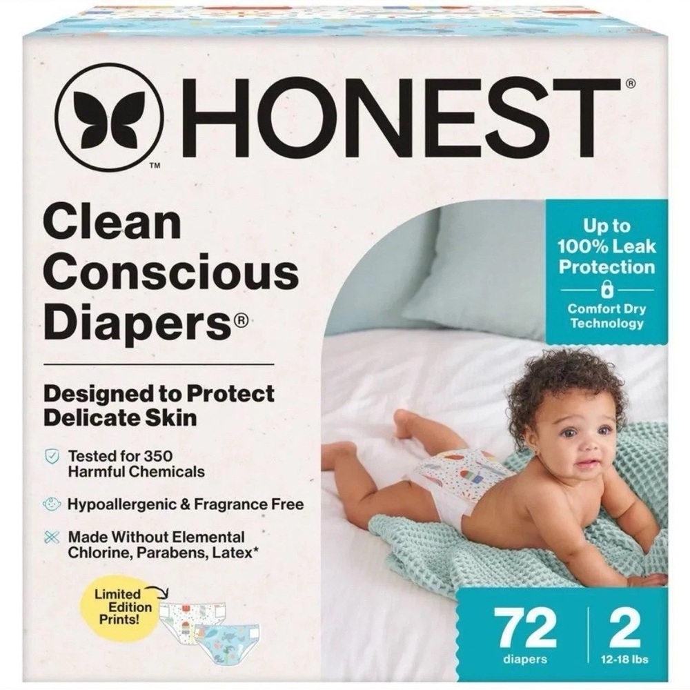 The Honest Company Clean Conscious Disposable Baby Diapers - Size 2, 72 Count